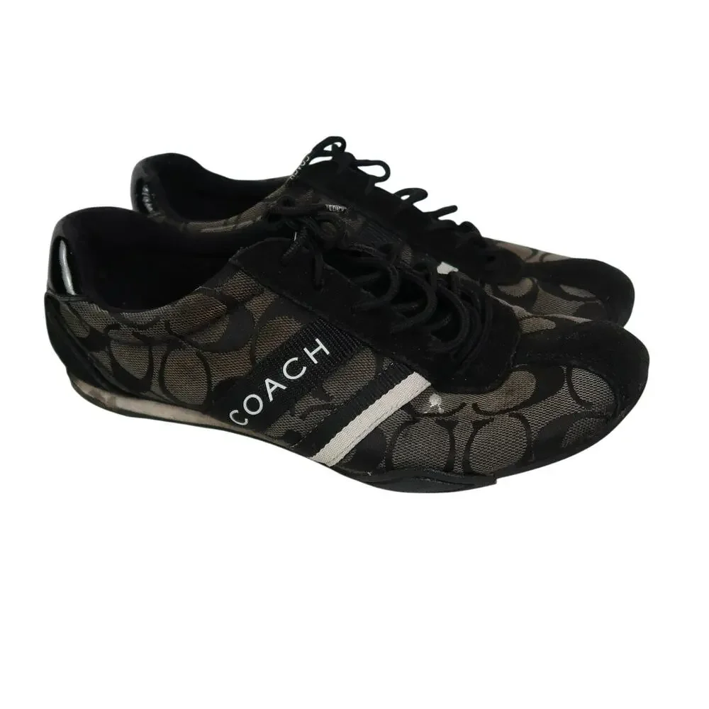 Coach Jane Black Monogram Logo Canvas Lace-Up Sneakers Womens 6